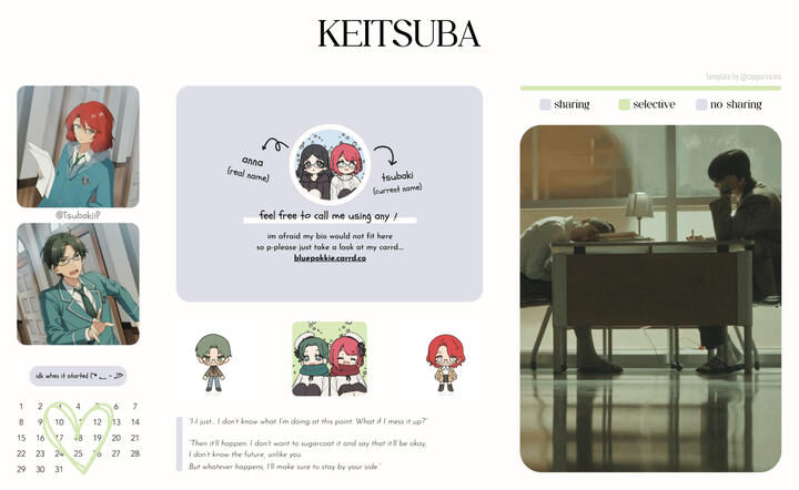 An illustration of Keito's (Ensemble Stars!) and Tsubaki's (my yume oc) chibi head.