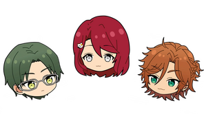An illustration of Keito's (Ensemble Stars!) and Tsubaki's (my yume oc) chibi head.